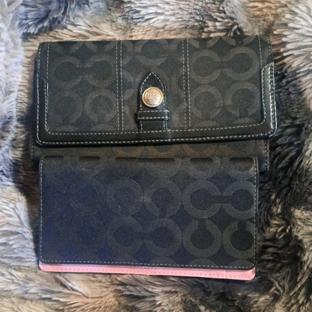 Coach Black Wallet & Checkbook Monogram Set